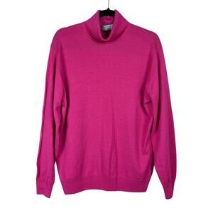 Jaeger Vintage 1980's 100% Merino Wool Hot Pink Turtleneck Sweater Size XL